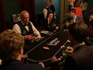 Professional casino dealer at a corporate event in New York